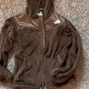 Women’s brown osito jacket with hood.